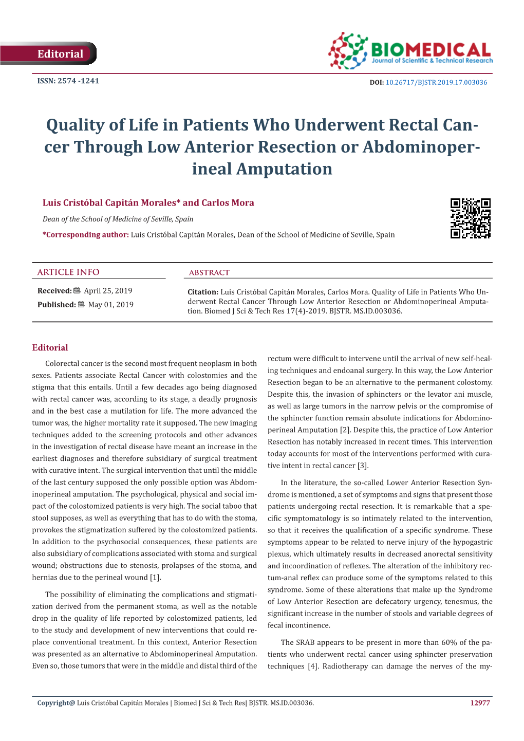 Quality of Life in Patients Who Underwent Rectal Cancer Through