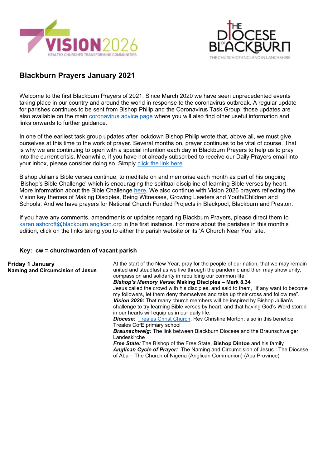 Blackburn Prayers January 2021