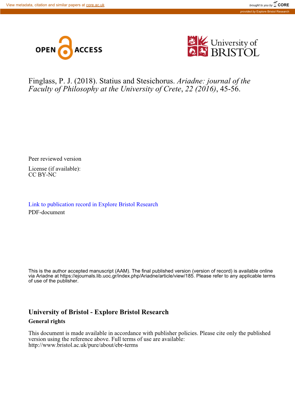 Statius and Stesichorus. Ariadne: Journal of the Faculty of Philosophy at the University of Crete, 22 (2016), 45-56