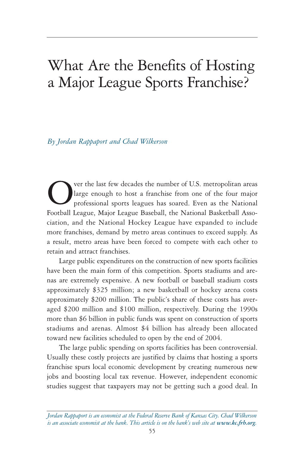 PDF"What Are the Benefits of Hosting a Major League Sports Franchise?"