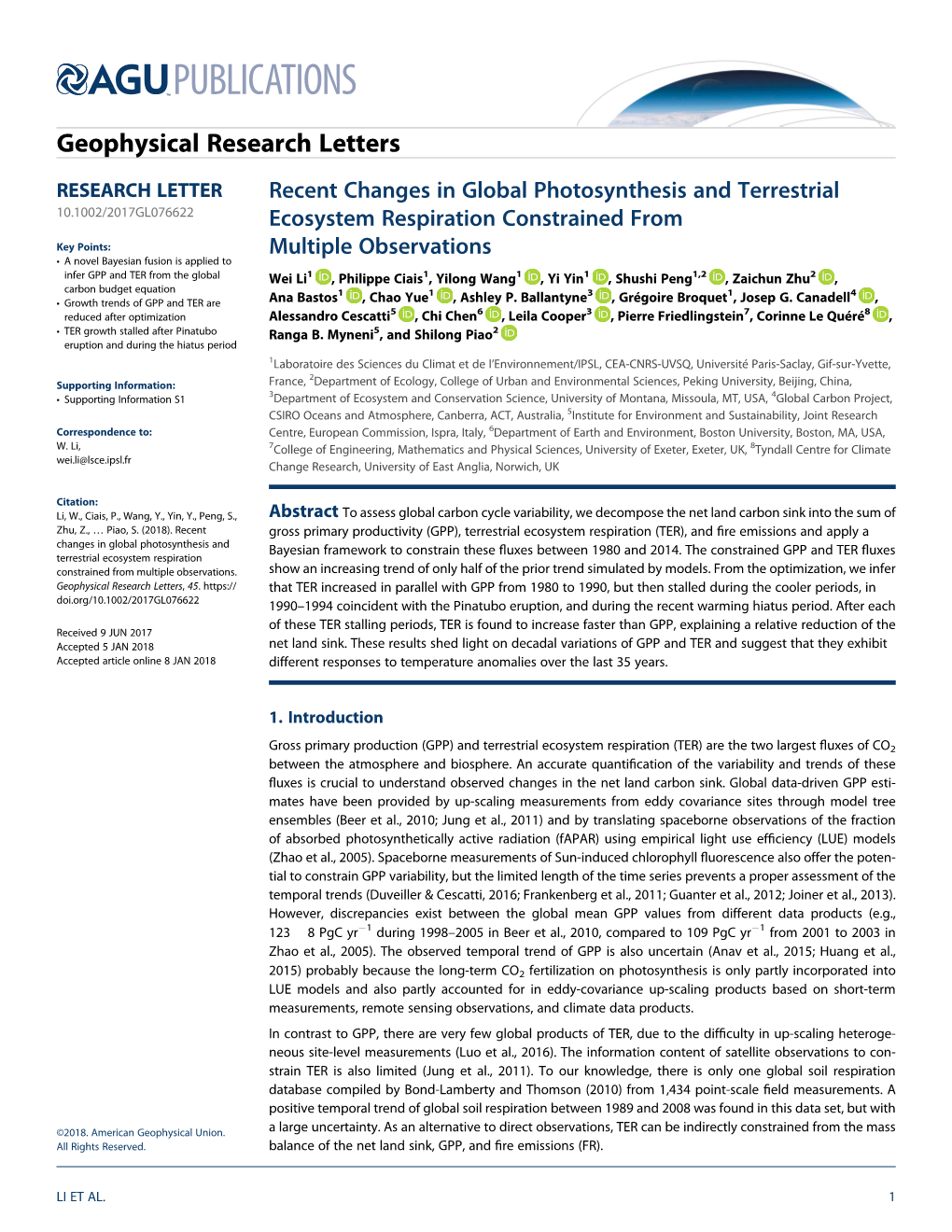 Recent Changes in Global Photosynthesis and Terrestrial