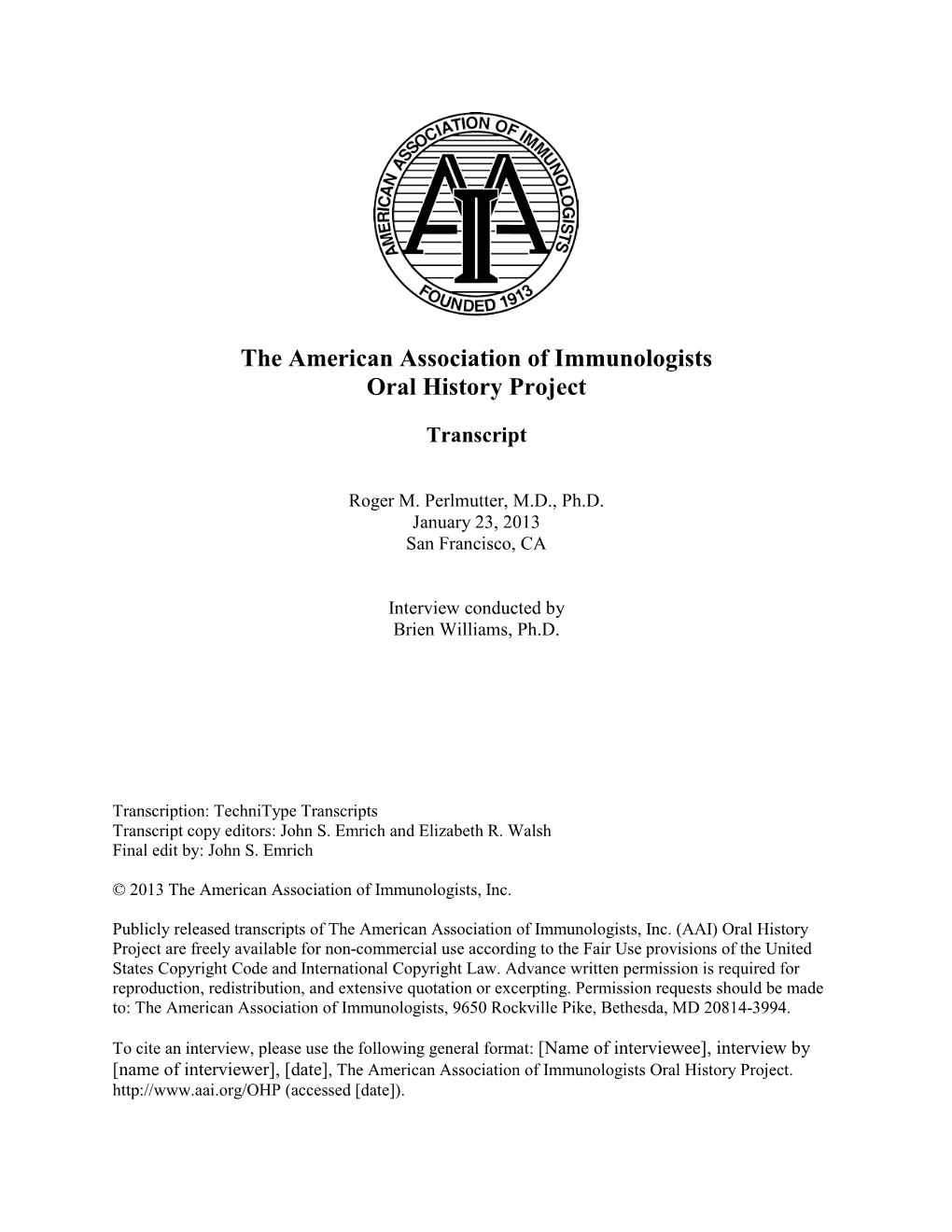 The American Association of Immunologists Oral History Project