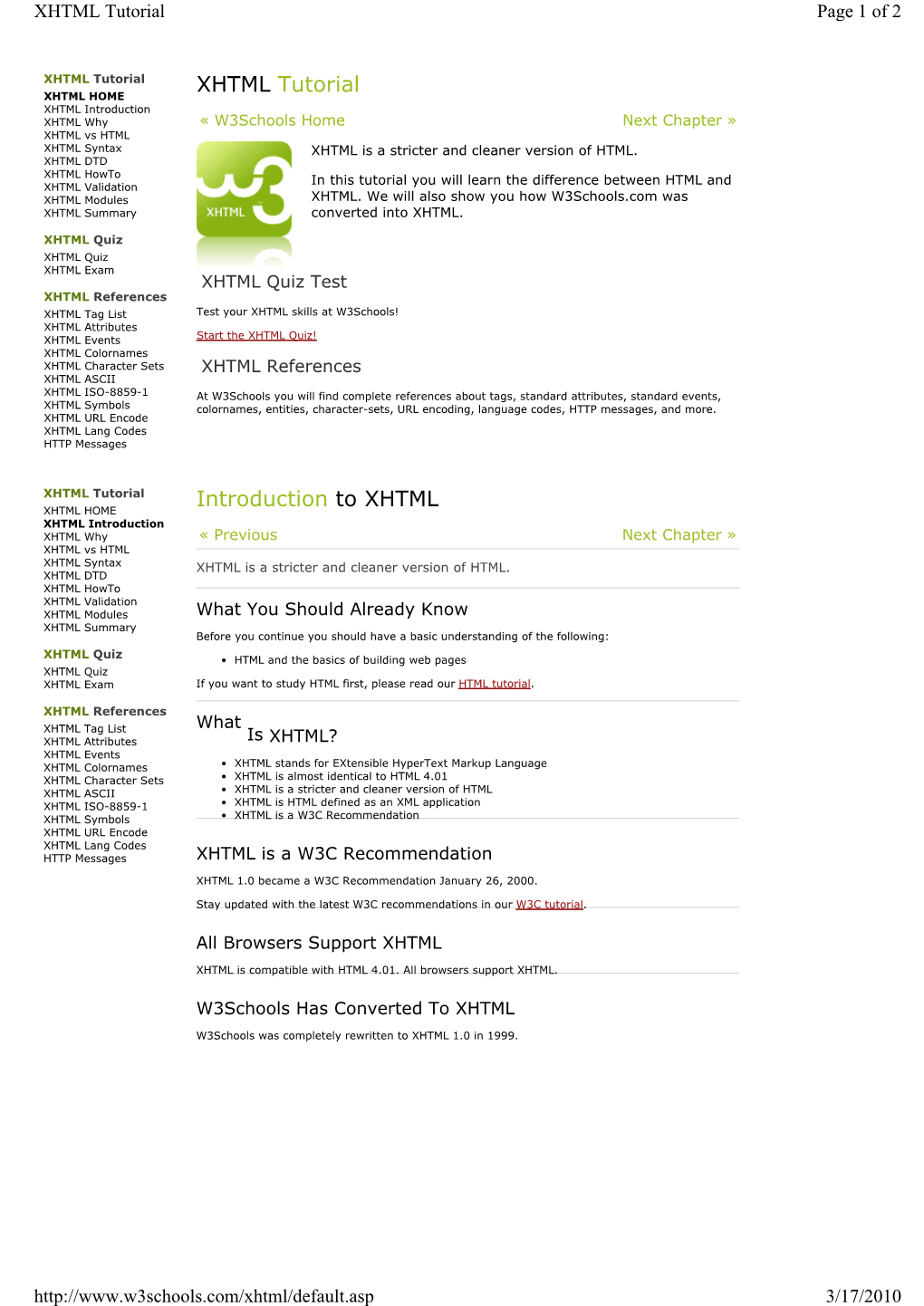 XHTML Tutorial Page 1 of 2