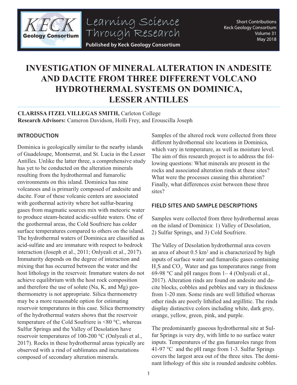 Investigation of Mineral Alteration in Andesite and Dacite from Three Different Volcano Hydrothermal Systems on Dominica, Lesser Antilles