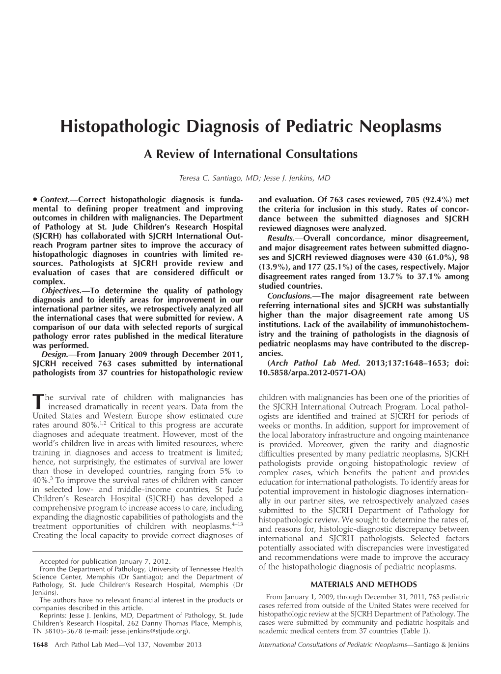 Histopathologic Diagnosis of Pediatric Neoplasms