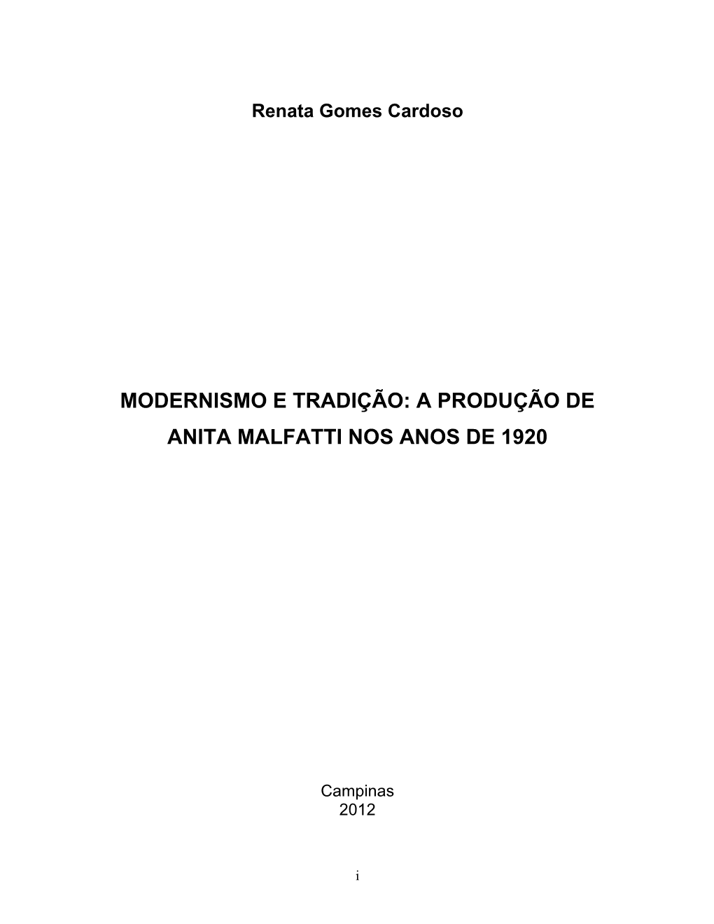 Modernismo E Tradição: a Produção De Anita Malfatti Nos Anos De 1920