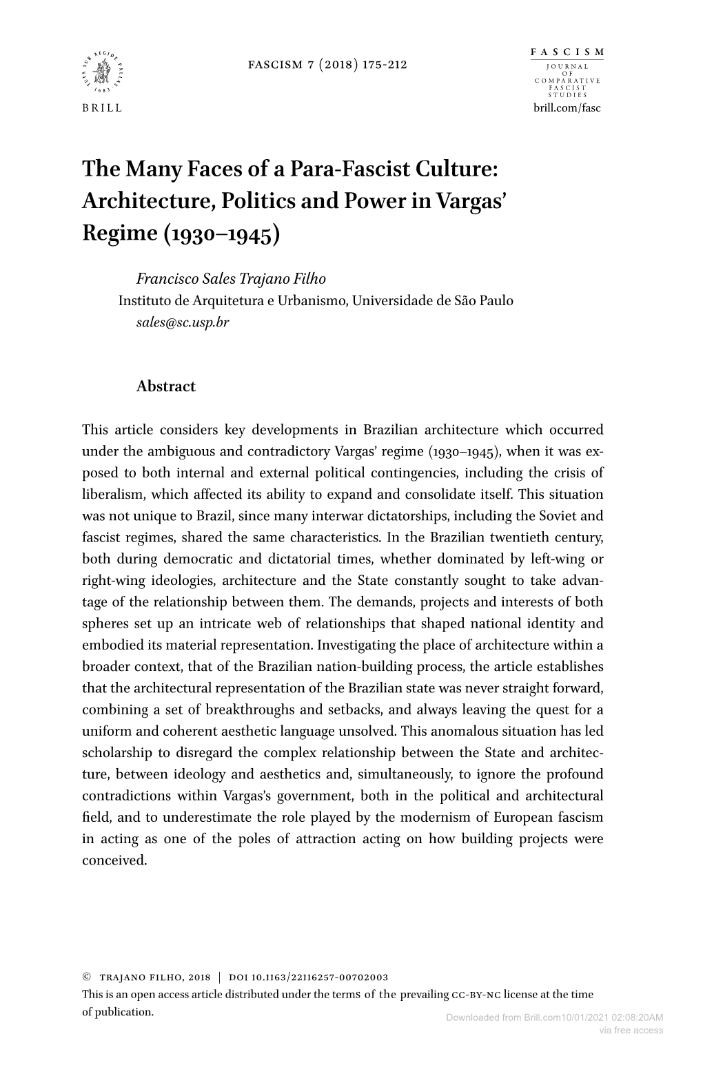 The Many Faces of a Para-Fascist Culture: Architecture, Politics and Power in Vargas’ Regime (1930–1945)