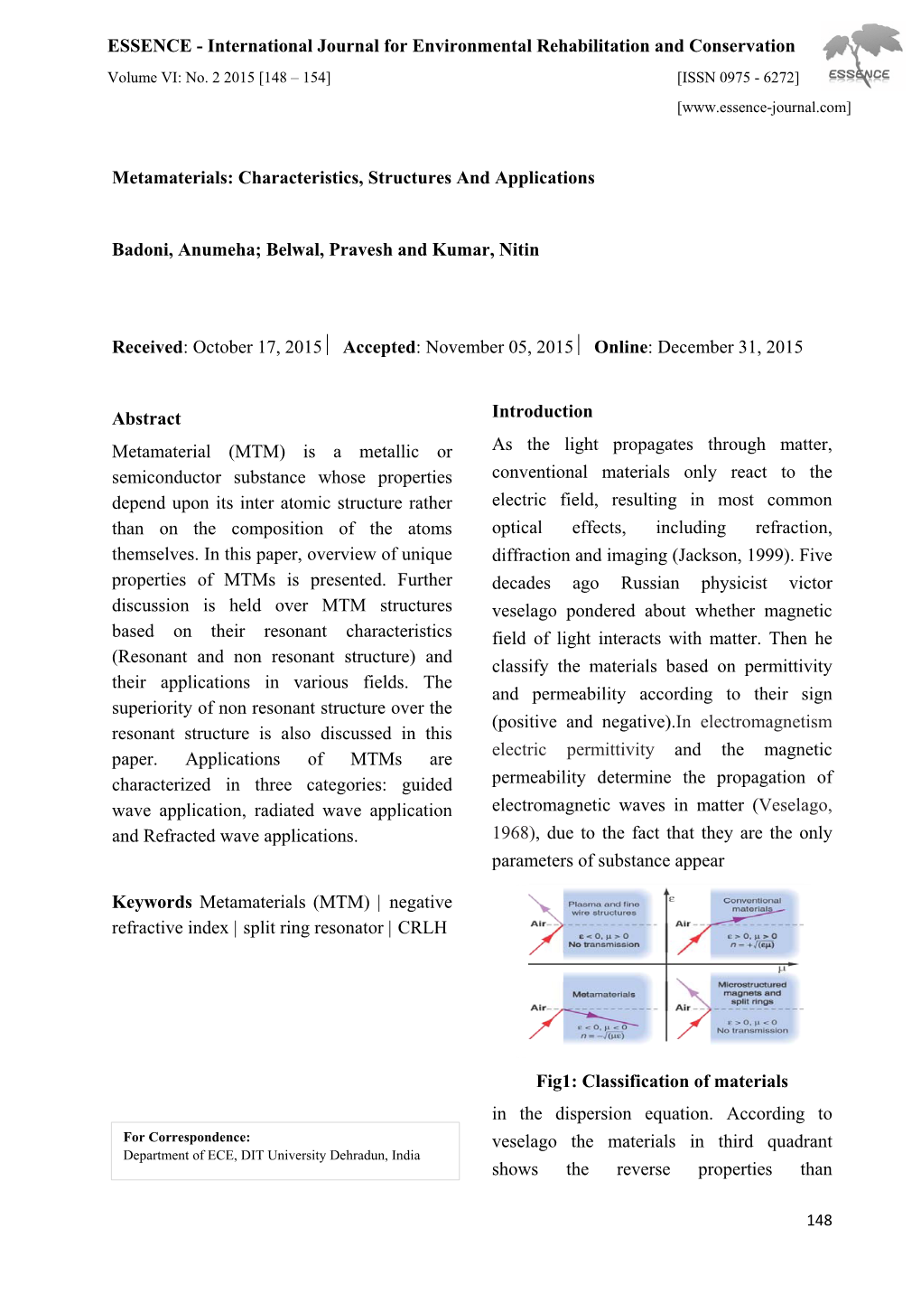 Metamaterials: Characteristics, Structures and Applications