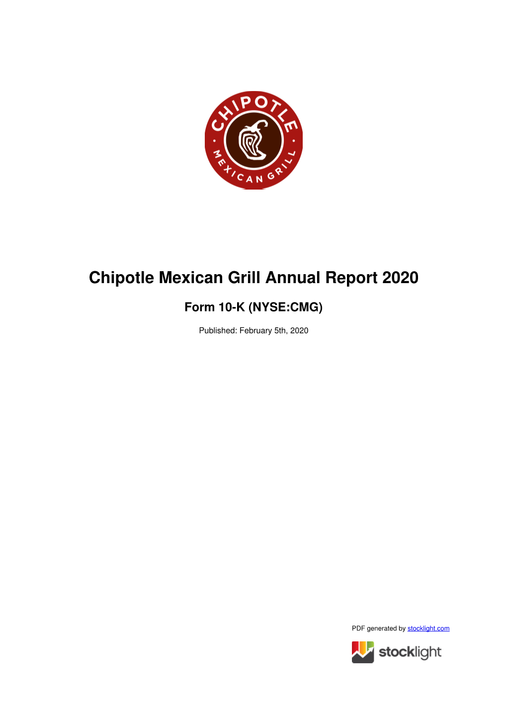 Chipotle Mexican Grill Annual Report 2020