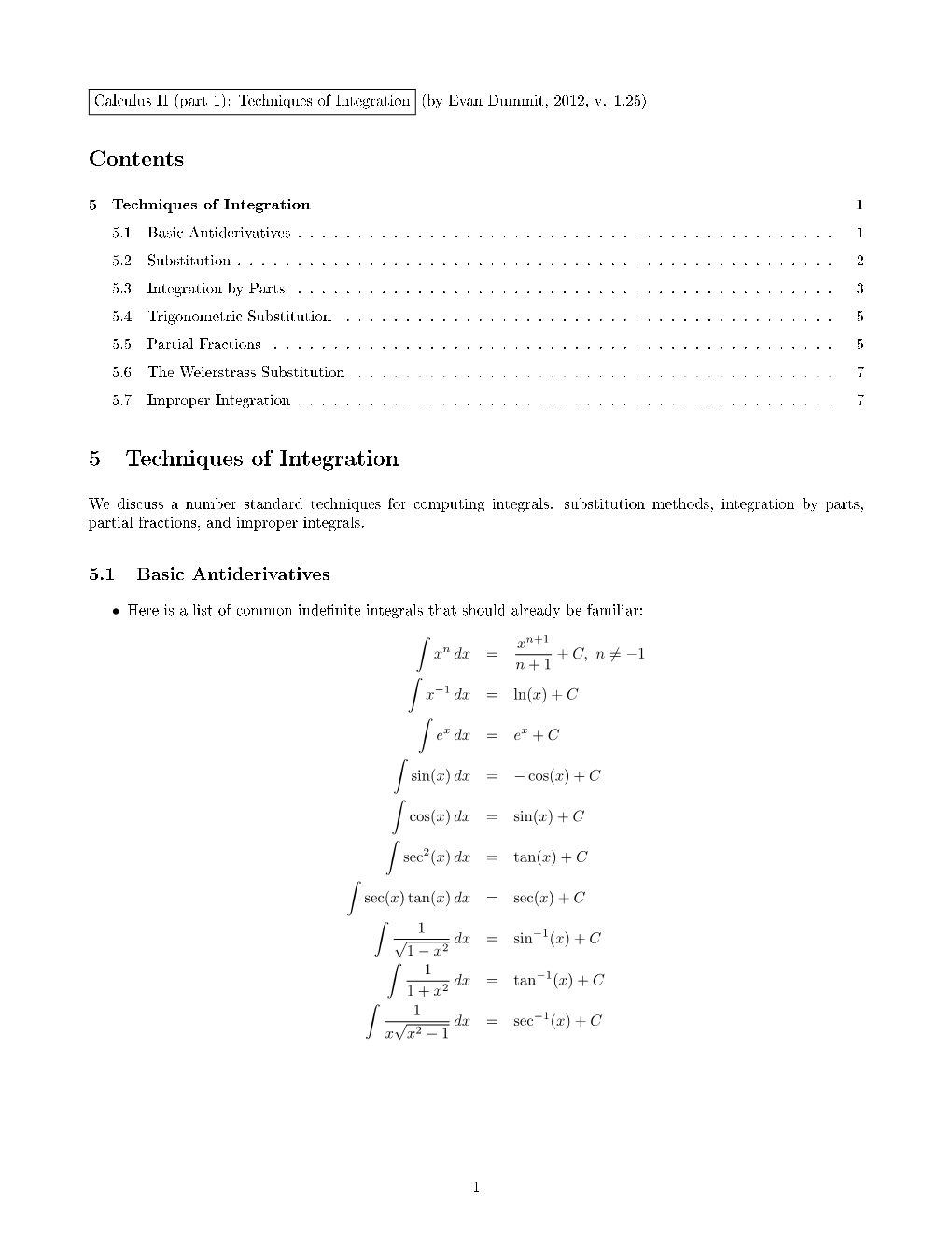 Contents 5 Techniques of Integration