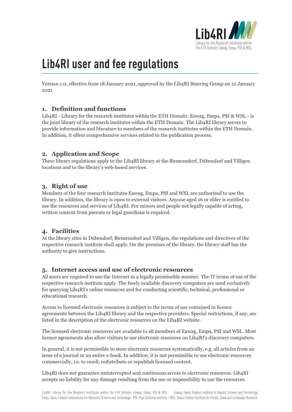 Lib4ri User and Fee Regulations