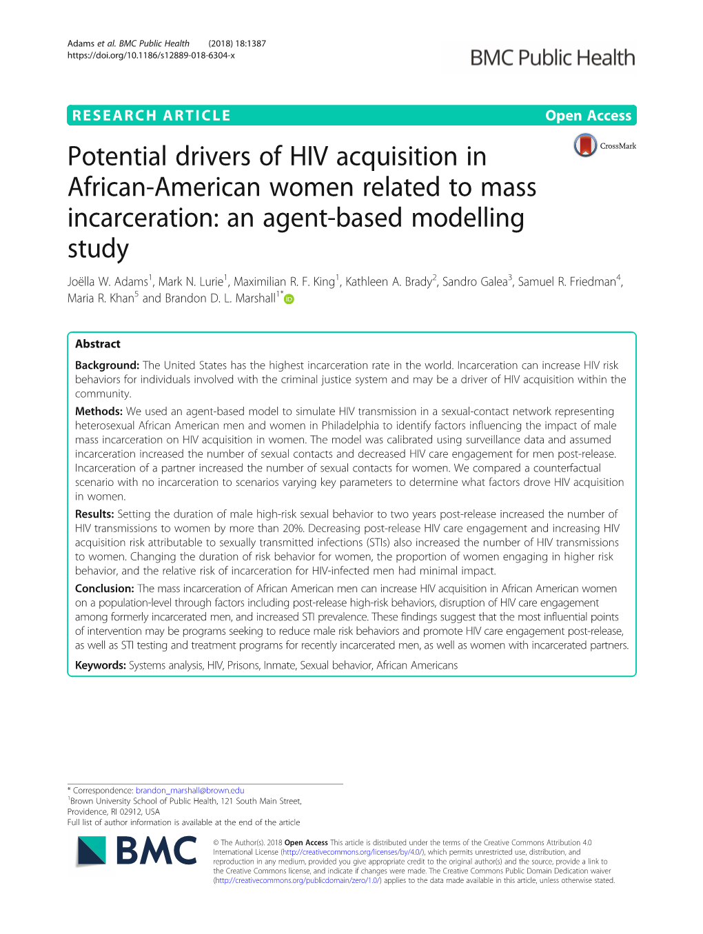 Potential Drivers of HIV Acquisition in African-American Women Related to Mass Incarceration: an Agent-Based Modelling Study Joëlla W