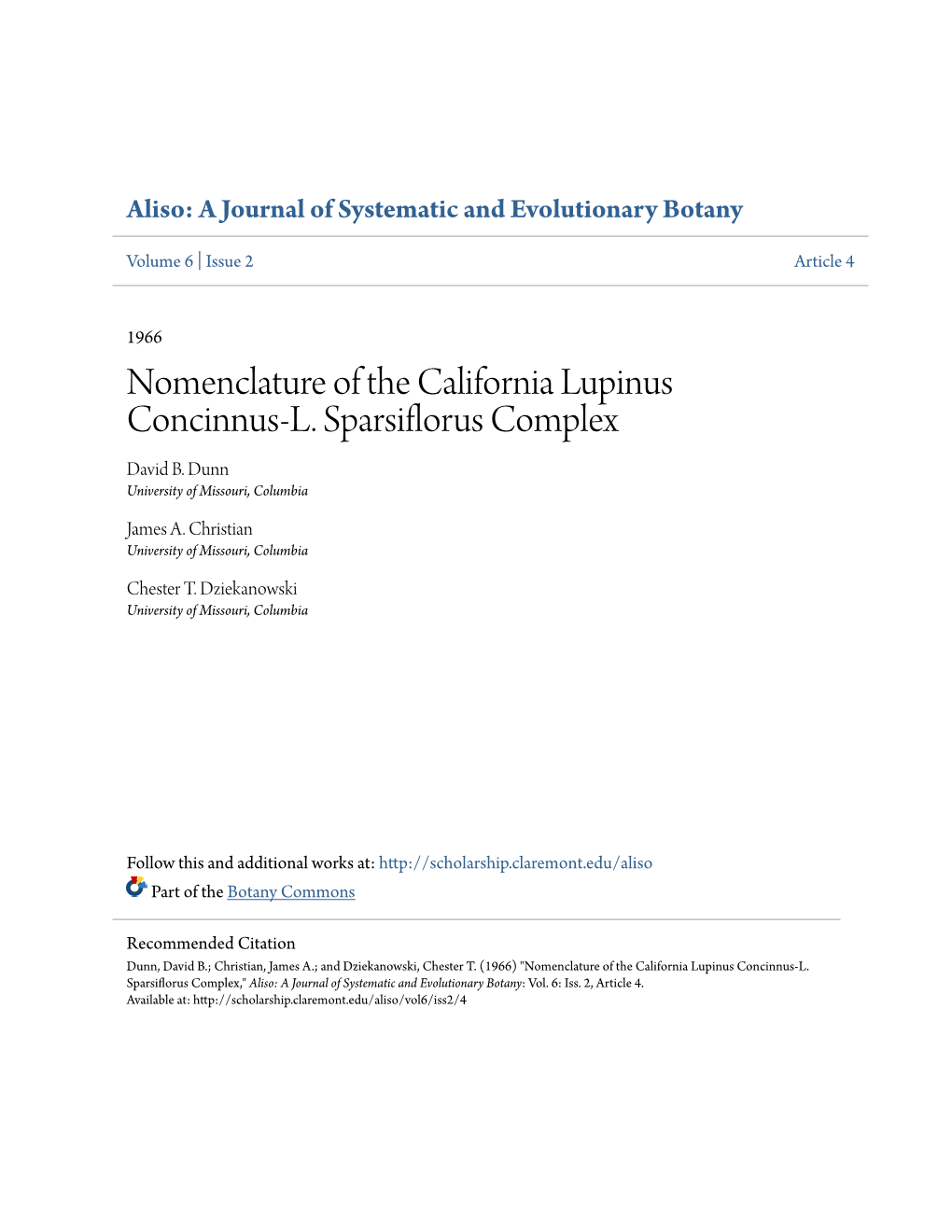 Nomenclature of the California Lupinus Concinnus-L. Sparsiflorus Complex David B