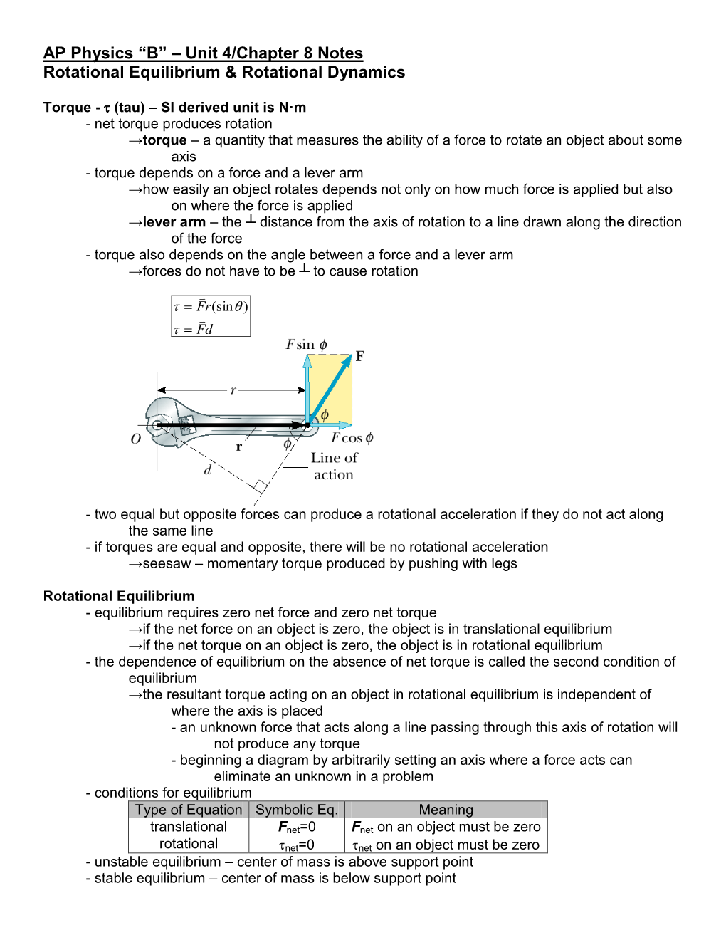 AP Physics “B” – Unit 4/Chapter 8 Notes – Yockers – JHS 2005