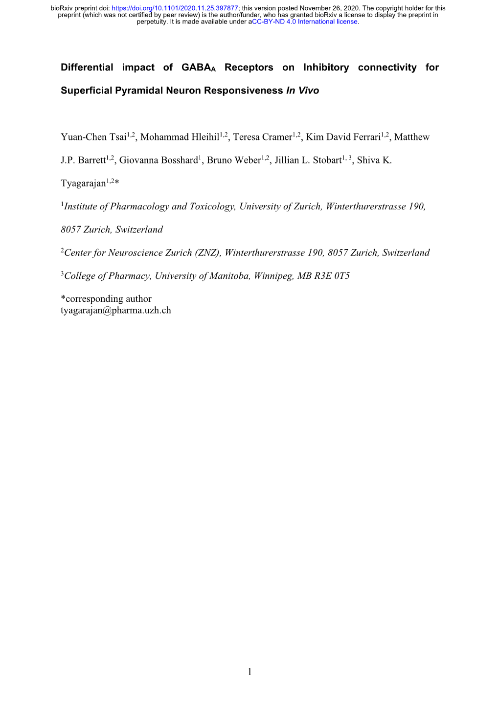 1 Differential Impact of GABAA Receptors on Inhibitory Connectivity