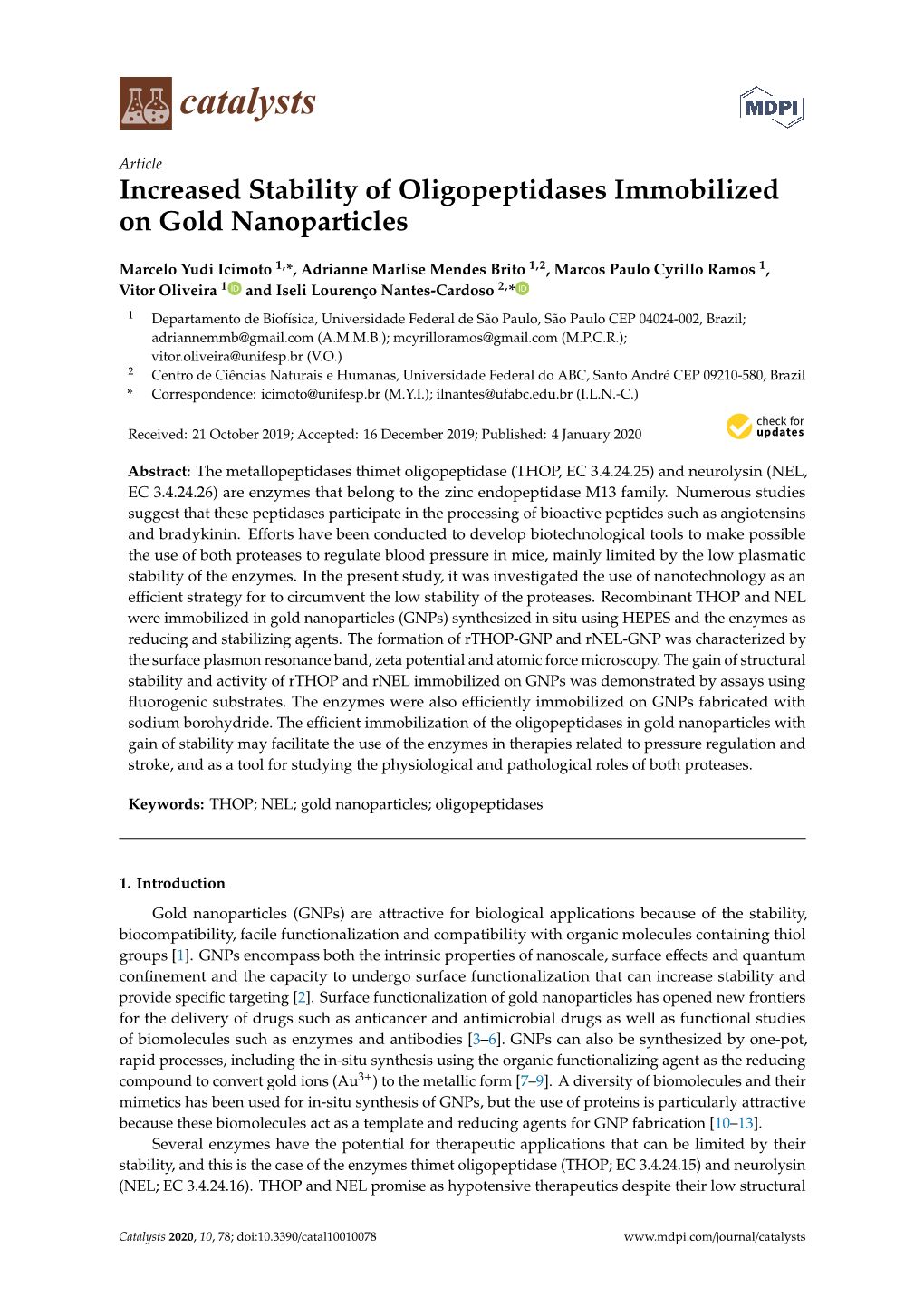 Increased Stability of Oligopeptidases Immobilized on Gold Nanoparticles