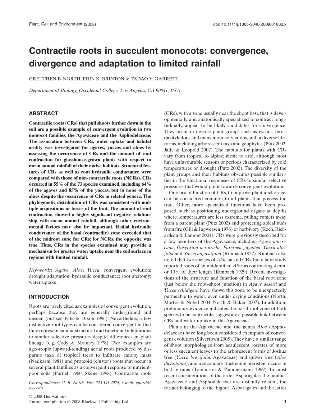 Contractile Roots in Succulent Monocots: Convergence, Divergence and Adaptation to Limited Rainfall