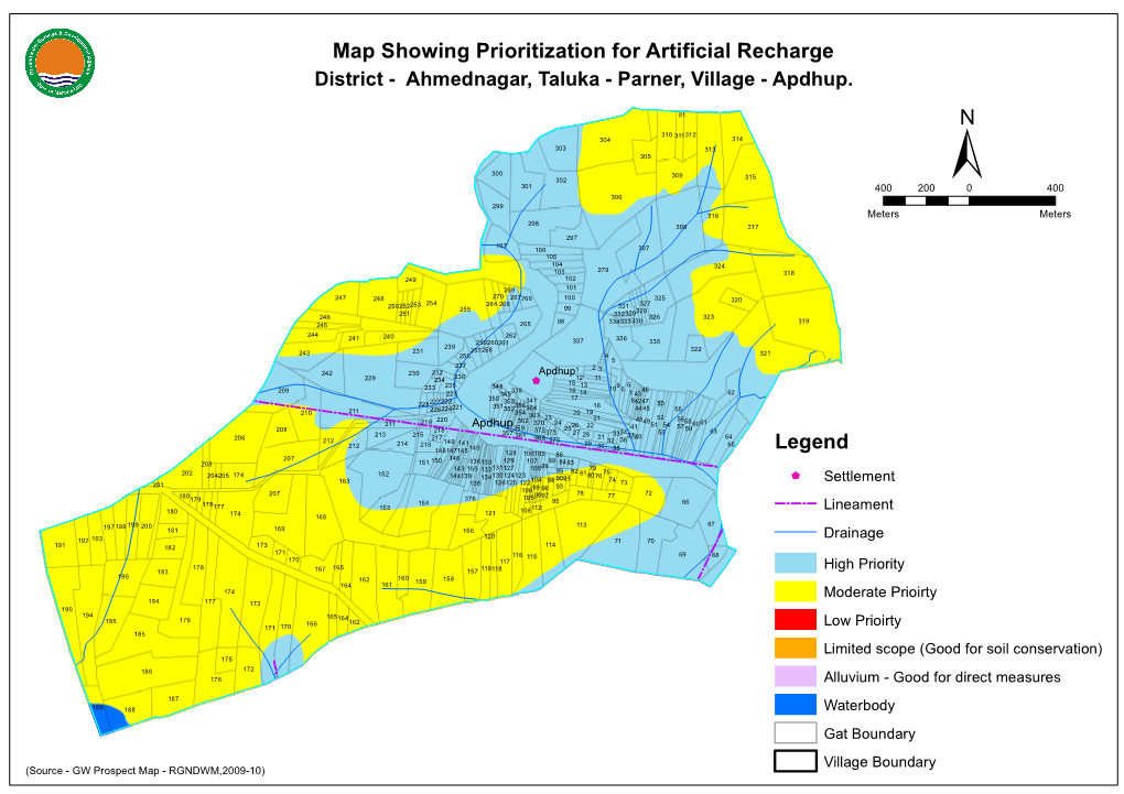 Map Showing Prioritization for Artificial Recharge Legend