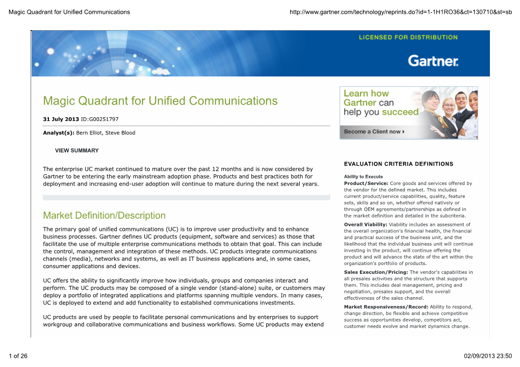 Magic Quadrant for Unified Communications