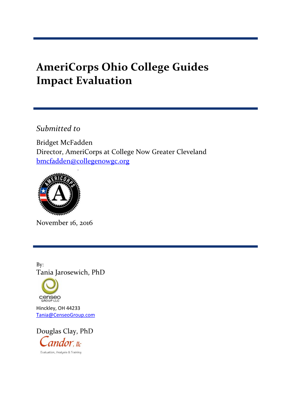 Americorps Ohio College Guides Impact Evaluation
