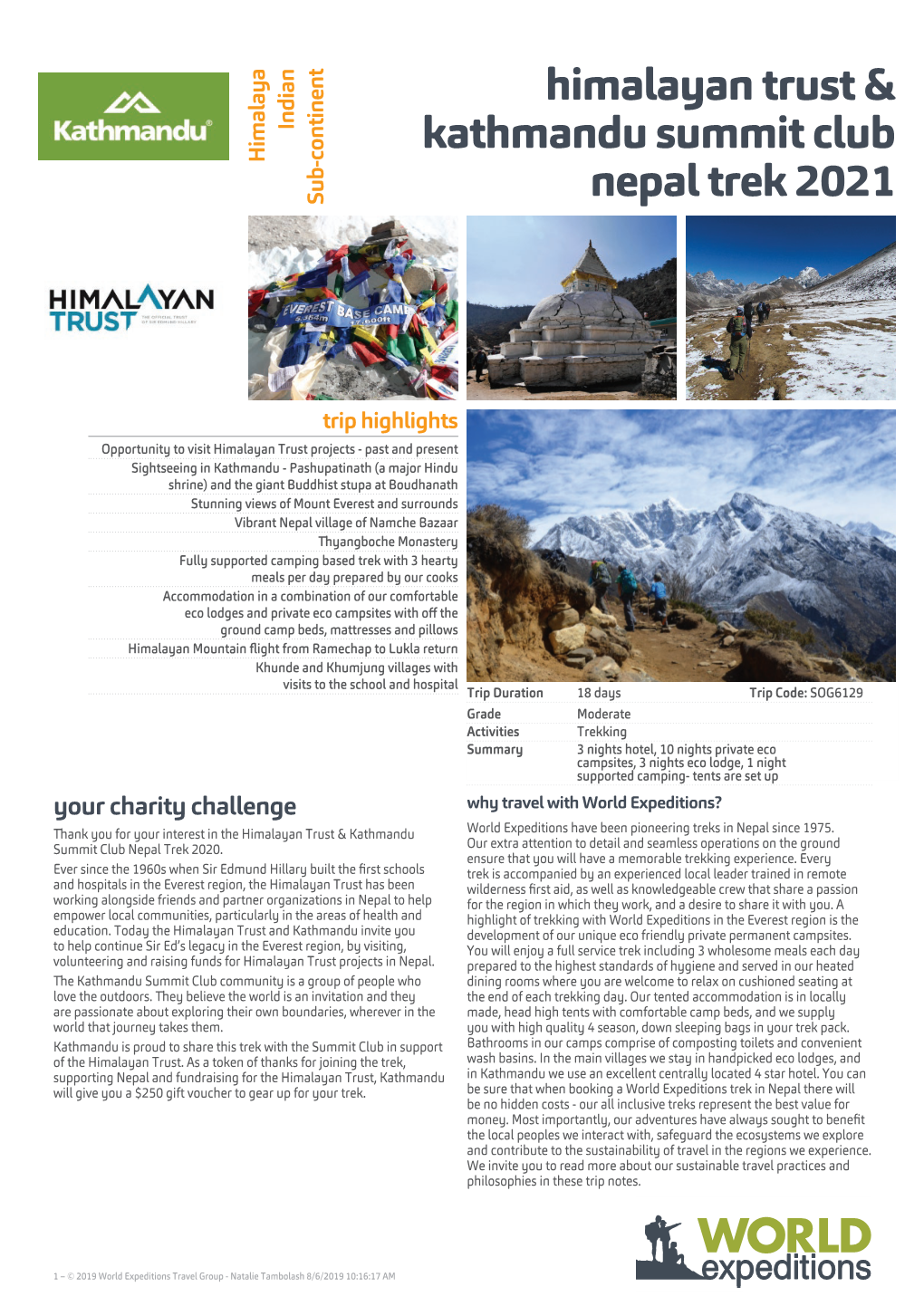 Himalayan Trust & Kathmandu Summit Club Nepal Trek 2021