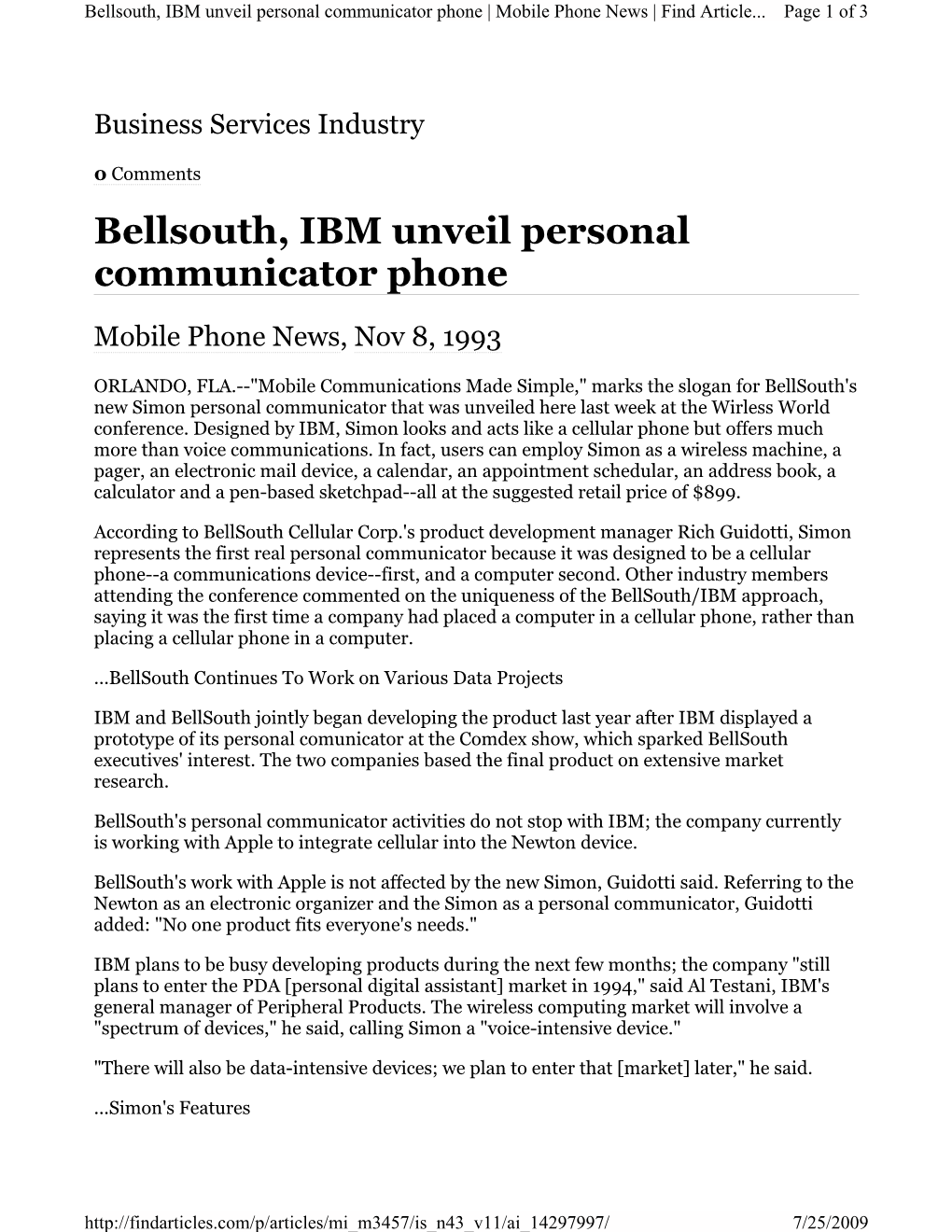 Bellsouth, IBM Unveil Personal Communicator Phone | Mobile Phone News | Find Article