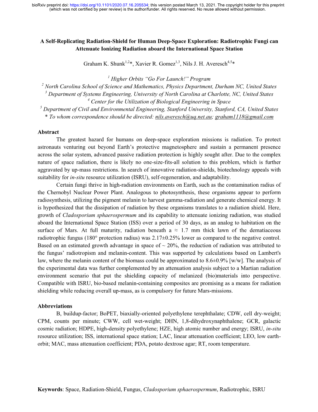 Radiotrophic Fungi Can Attenuate Ionizing Radiation Aboard the International Space Station