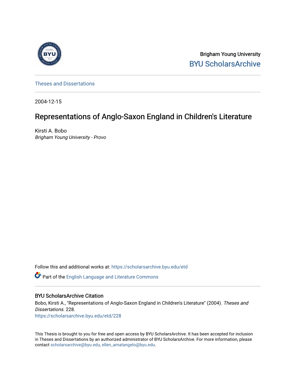 Representations of Anglo-Saxon England in Children's Literature