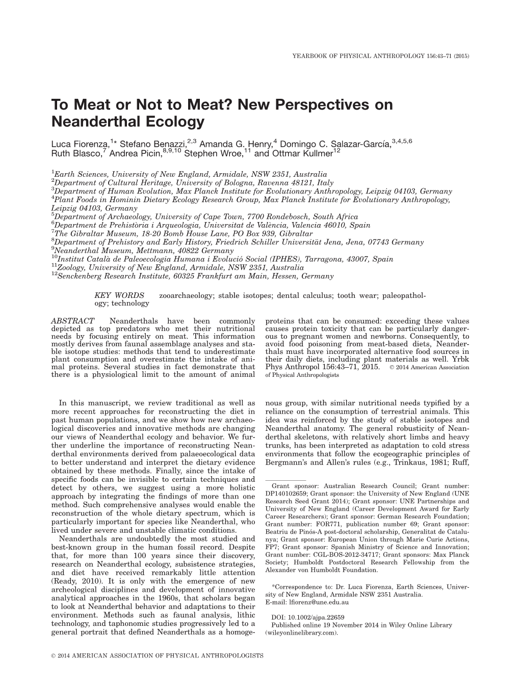 To Meat Or Not to Meat? New Perspectives on Neanderthal Ecology