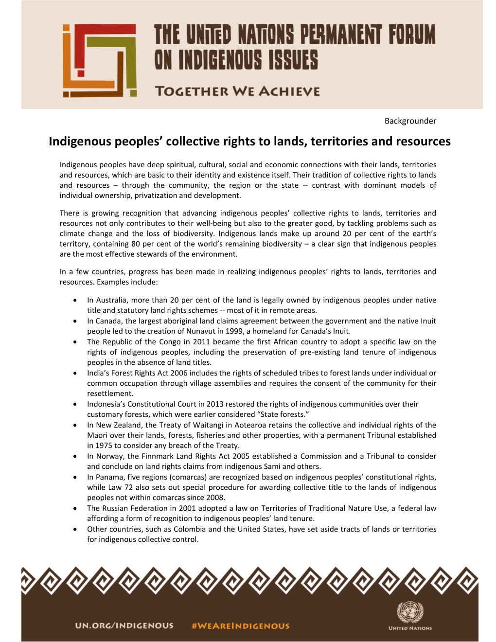 Indigenous Peoples' Collective Rights to Lands, Territories and Resources