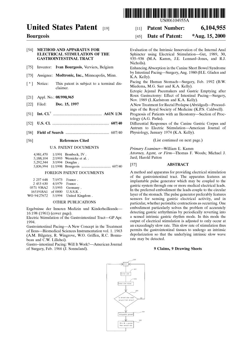 United States Patent (19) 11 Patent Number: 6,104,955 Bourgeois (45) Date of Patent: *Aug