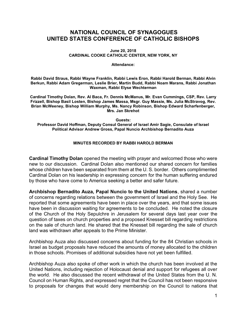 National Council of Synagogues United States Conference of Catholic Bishops