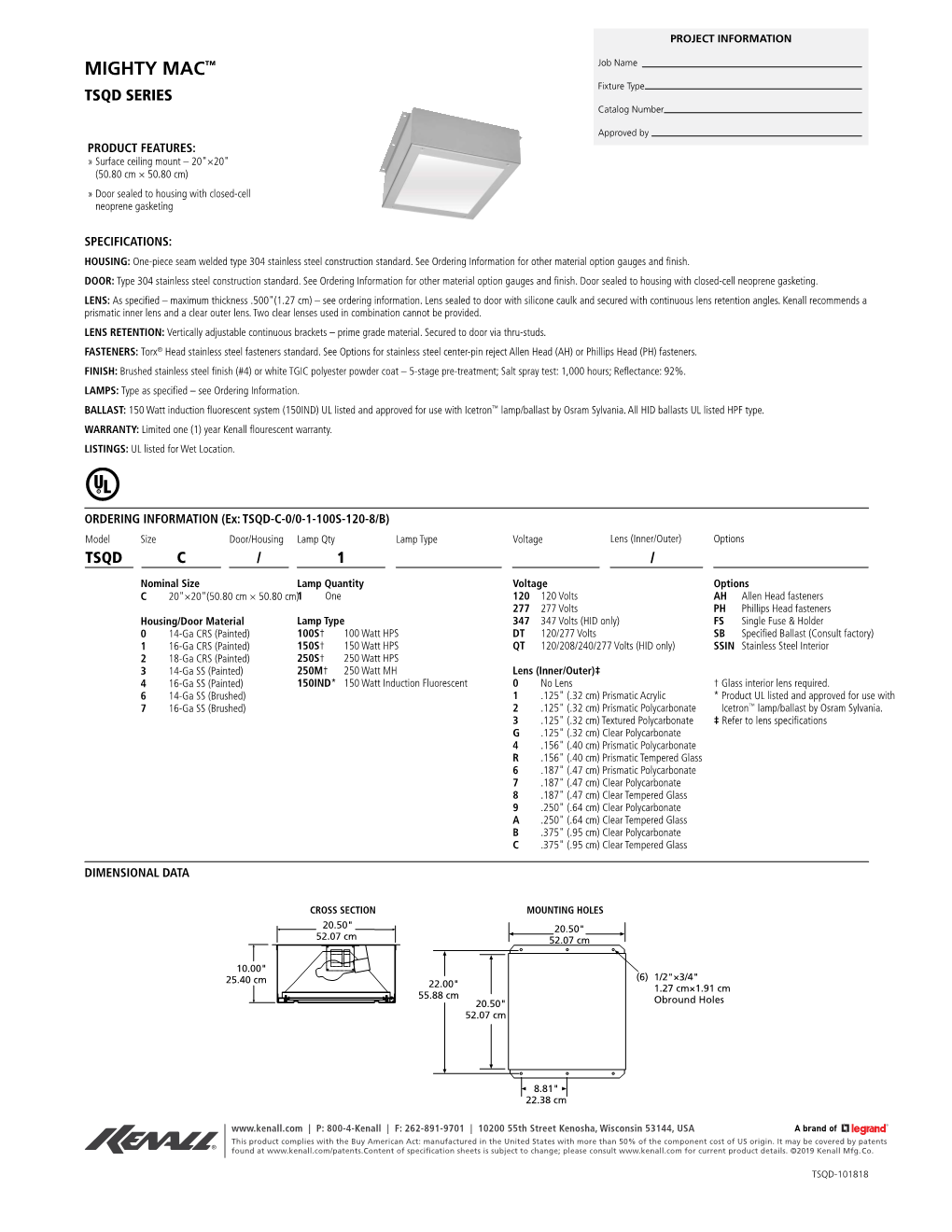 MIGHTY MAC™ Job Name Fixture Type TSQD SERIES Catalog Number