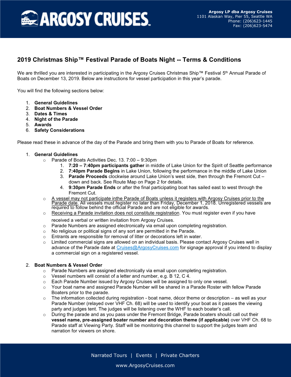 2019 Christmas Ship™ Festival Parade of Boats Night -- Terms & Conditions