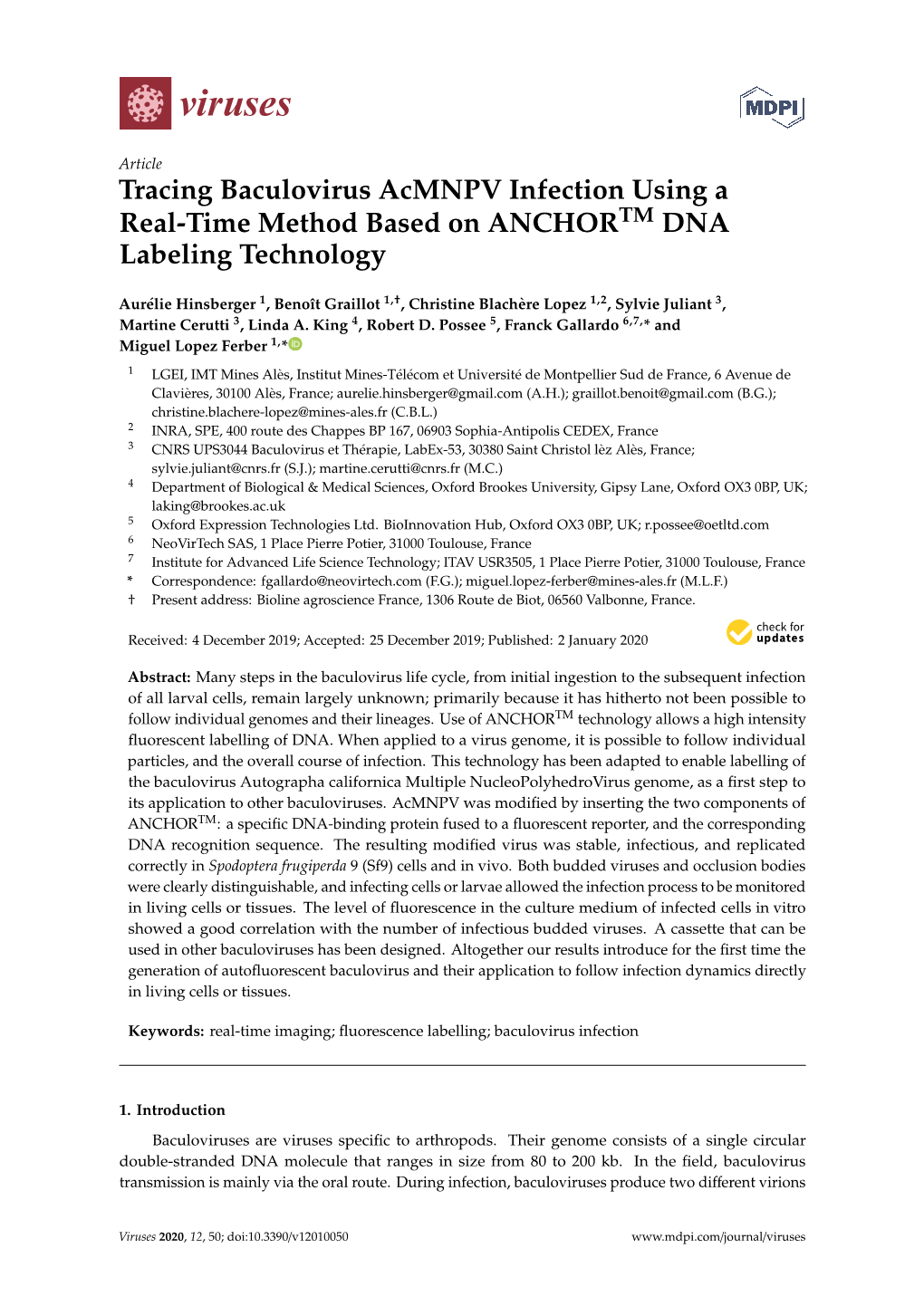 Tracing Baculovirus Acmnpv Infection Using a Real-Time Method Based on ANCHORTM DNA Labeling Technology