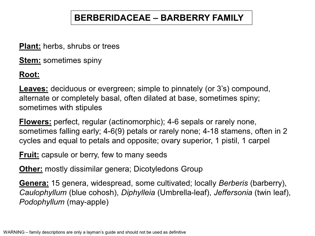 Berberidaceae – Barberry Family