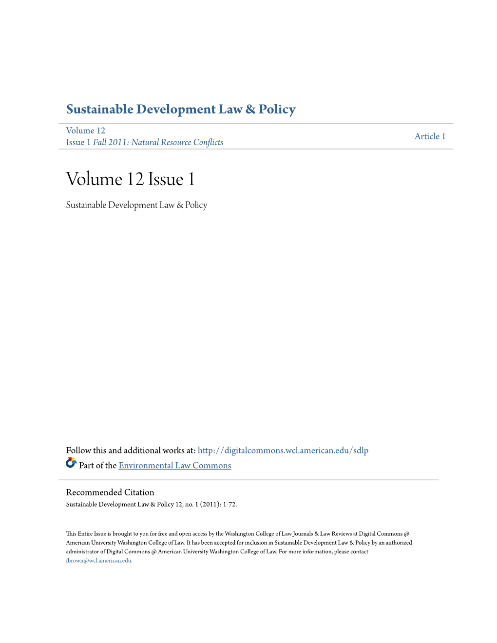 Volume 12 Issue 1 Sustainable Development Law & Policy