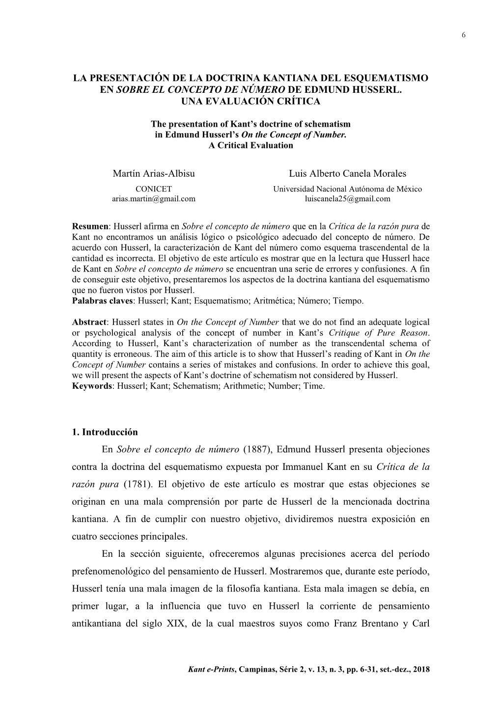 La Presentación De La Doctrina Kantiana Del Esquematismo En Sobre El Concepto De Número De Edmund Husserl. Una Evaluación Crítica