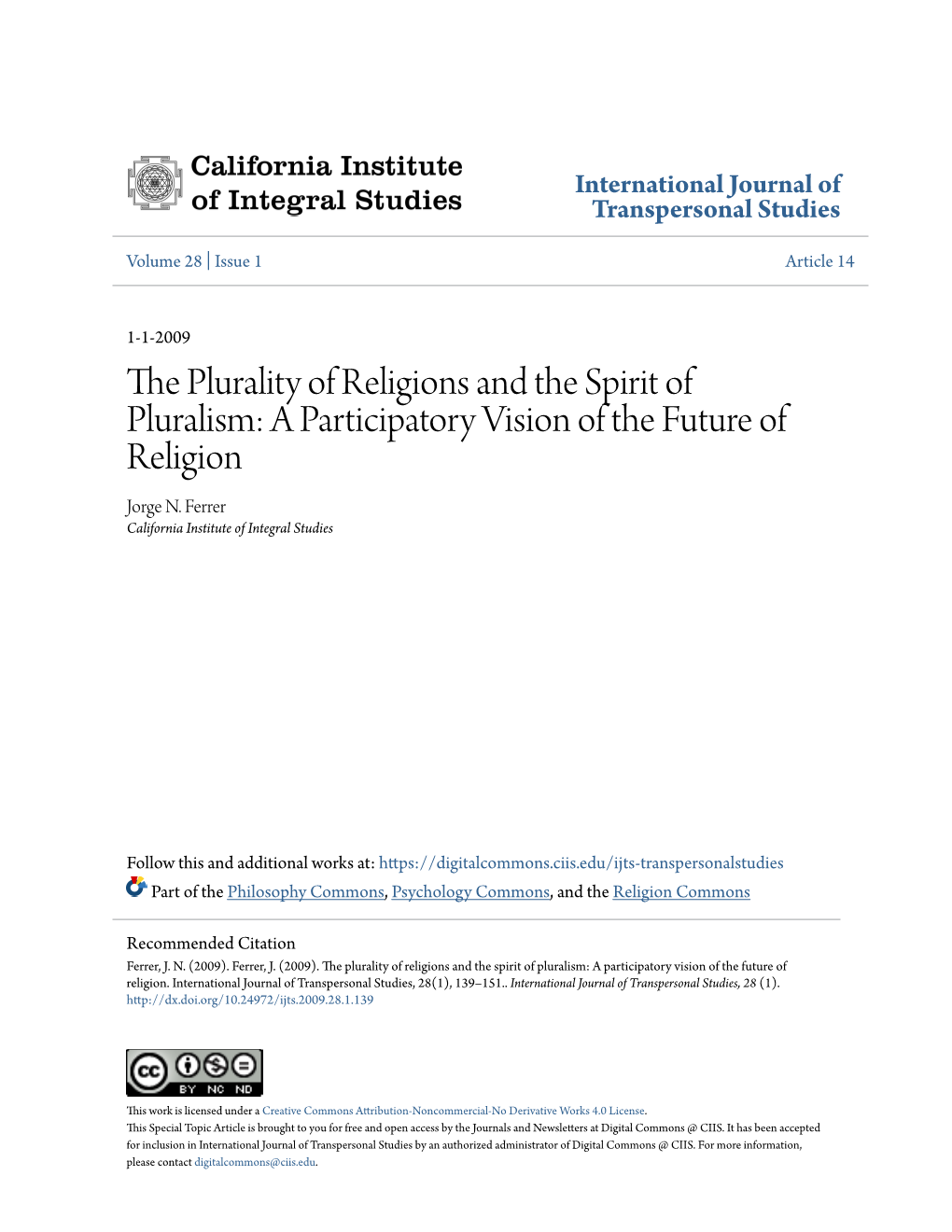 A Participatory Vision of the Future of Religion Jorge N