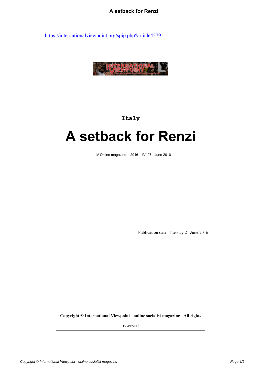 A Setback for Renzi