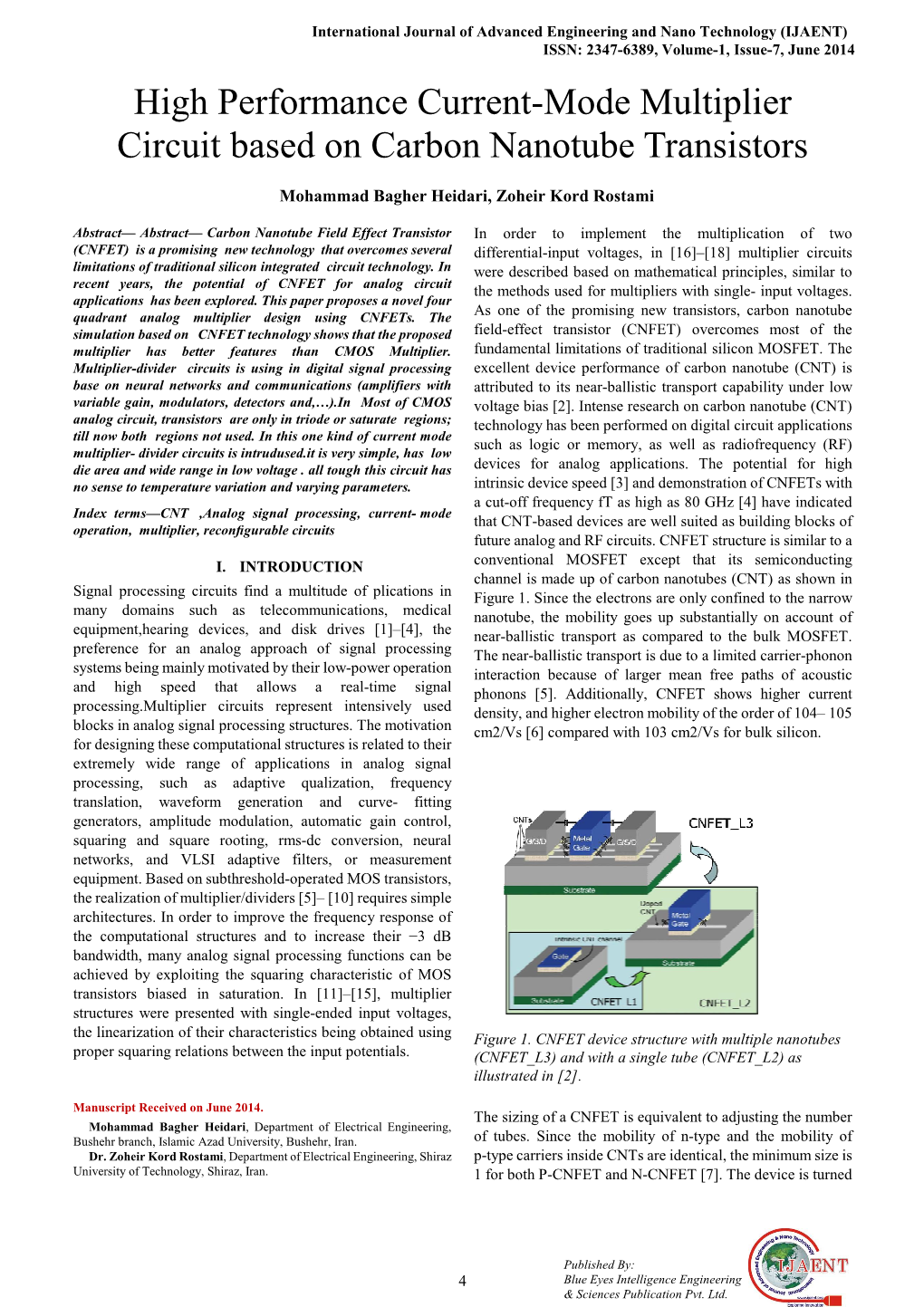 High Performance Current-Mode Multiplier Circuit Based on Carbon Nanotube Transistors