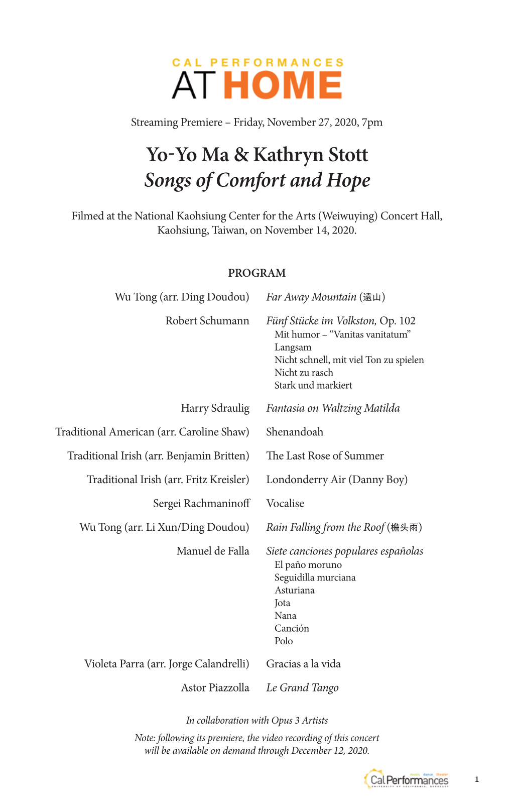 Yo-Yo Ma & Kathryn Stott Songs of Comfort and Hope