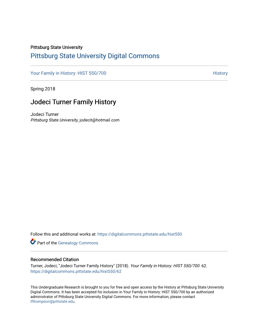 Jodeci Turner Family History