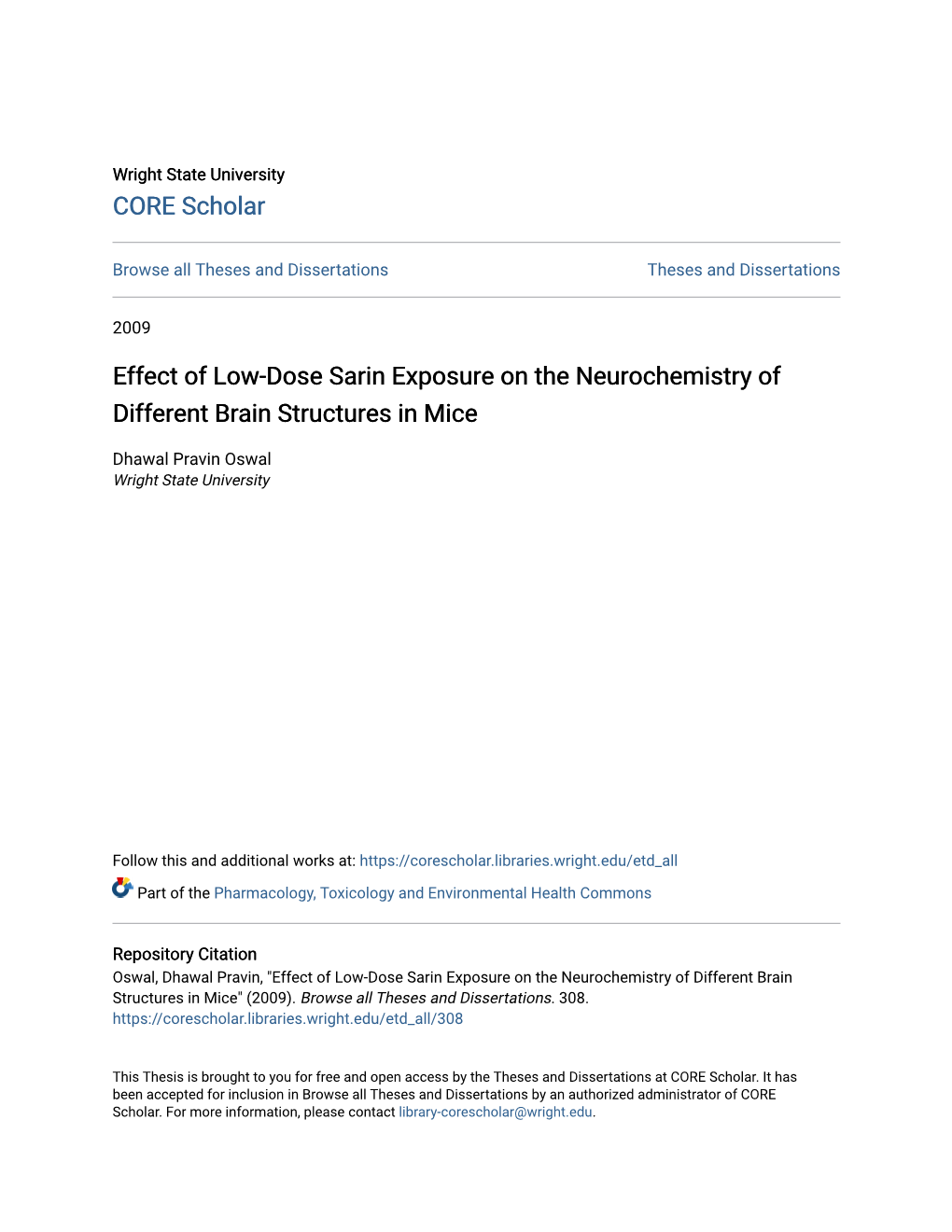 Effect of Low-Dose Sarin Exposure on the Neurochemistry of Different Brain Structures in Mice