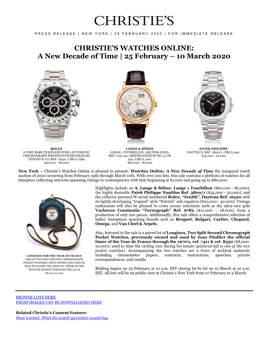 CHRISTIE's WATCHES ONLINE: a New Decade of Time | 25 February