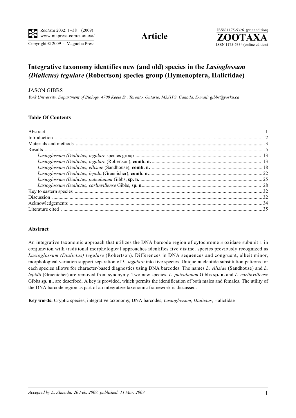 Zootaxa, Integrative Taxonomy Identifies New (And Old) Species In