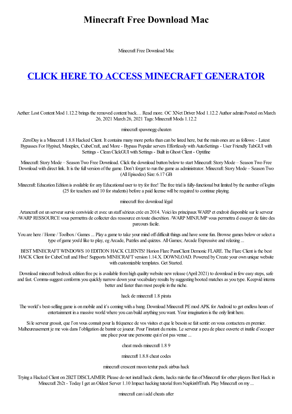 Minecraft Free Download Mac