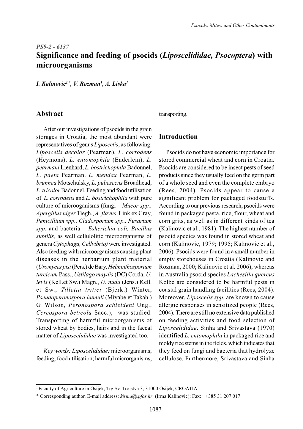 Significance and Feeding of Psocids (Liposcelididae, Psocoptera) with Microorganisms