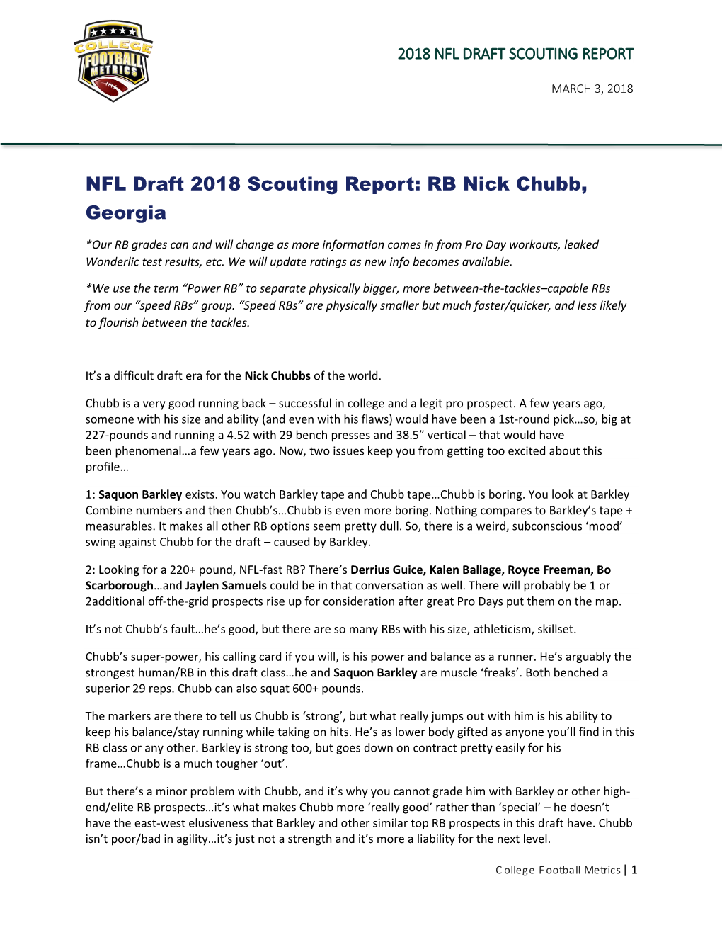 NFL Draft 2018 Scouting Report: RB Nick Chubb, Georgia