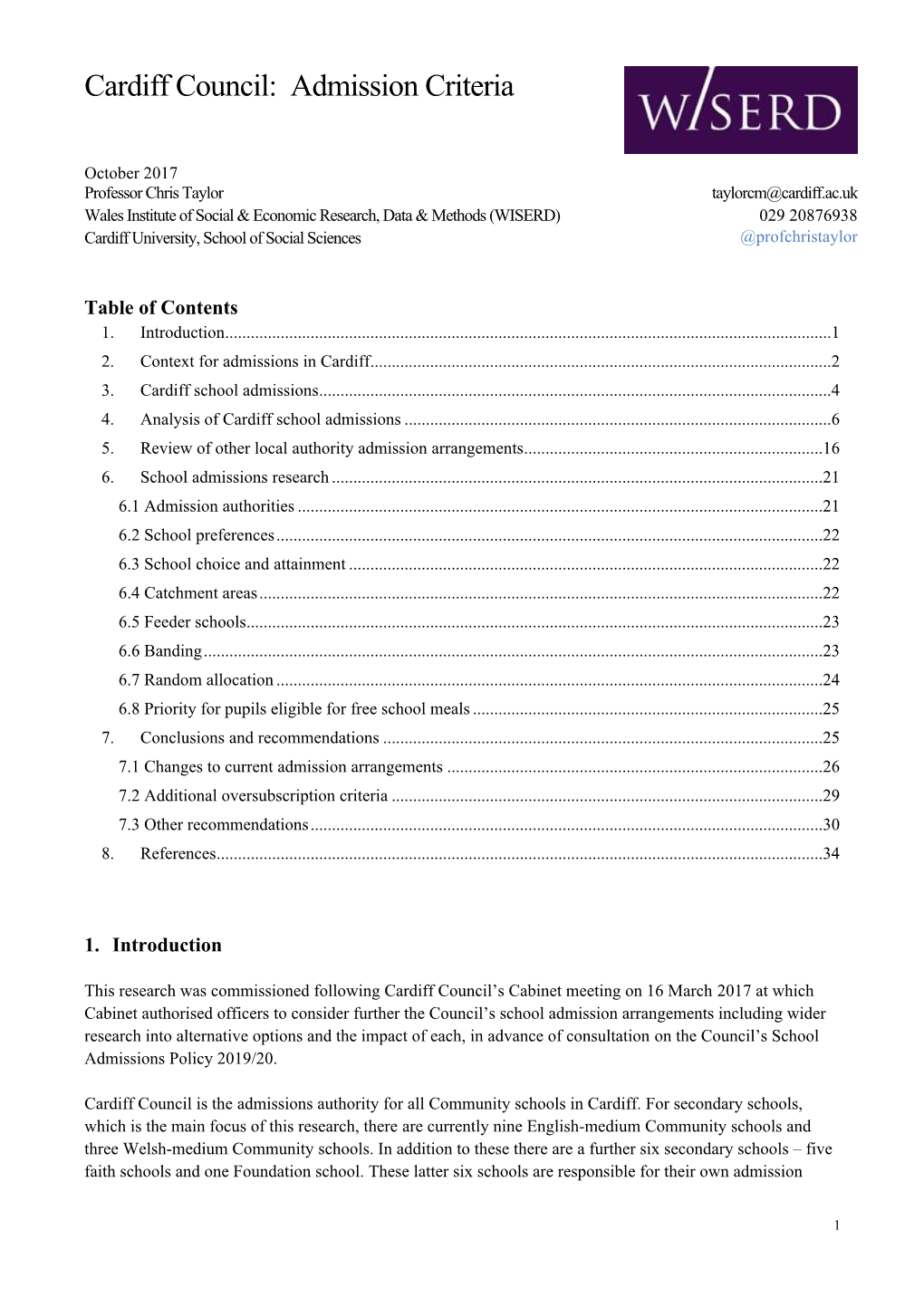 Cardiff Council: Admission Criteria